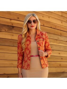 Coldwater Creek Batik Print Linen Blend Jacket | Medium